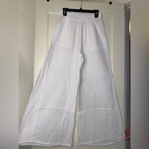 Aerie Pool-To-Party Wide Leg Pant Gauze Muslin White M Flare Elastic Waist